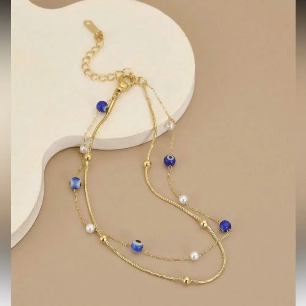 Gold Double-Layer evil eye bracelet A1709